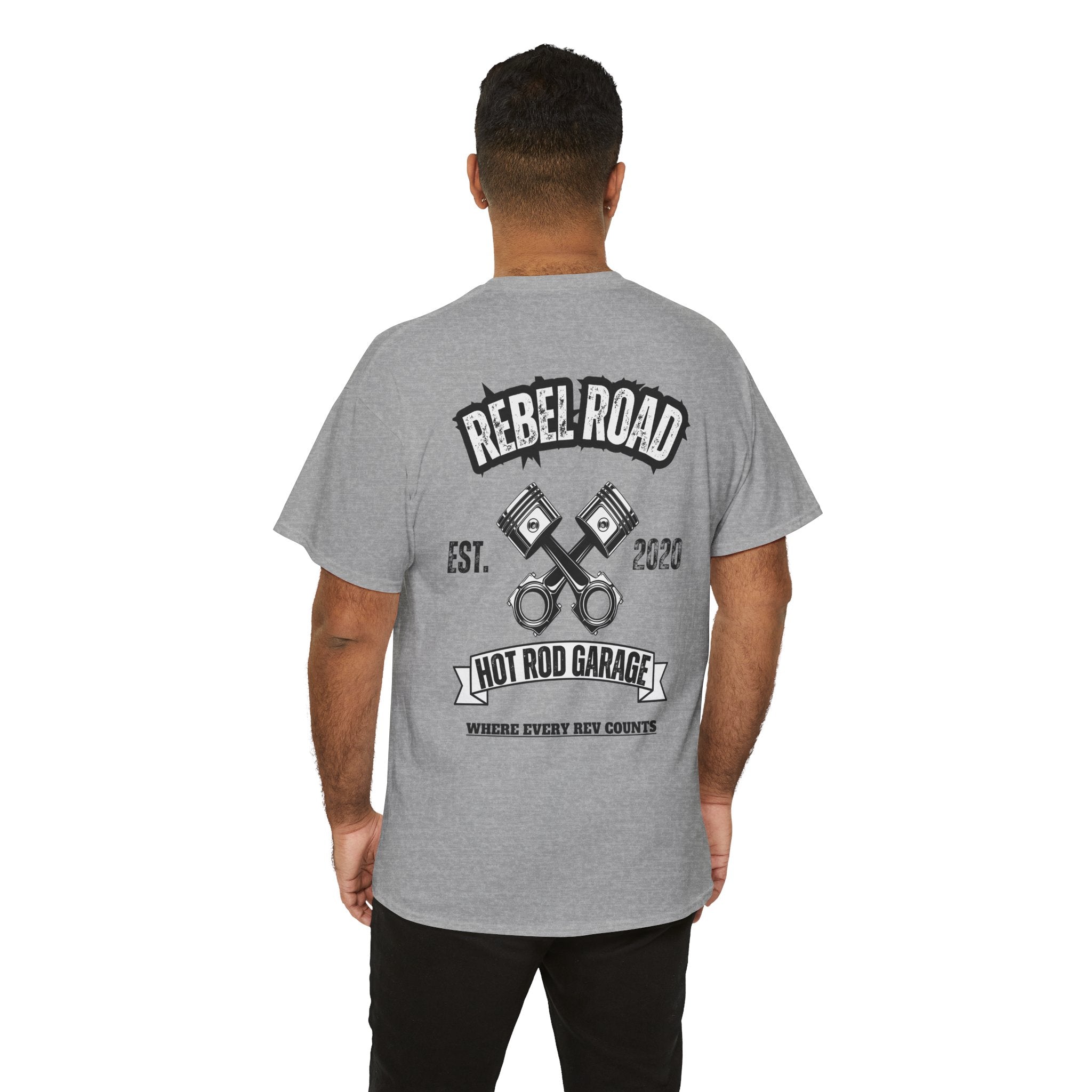 Hot Rod Garage T‑Shirt — Rebel Road Pistons Tee (Est. 2020)