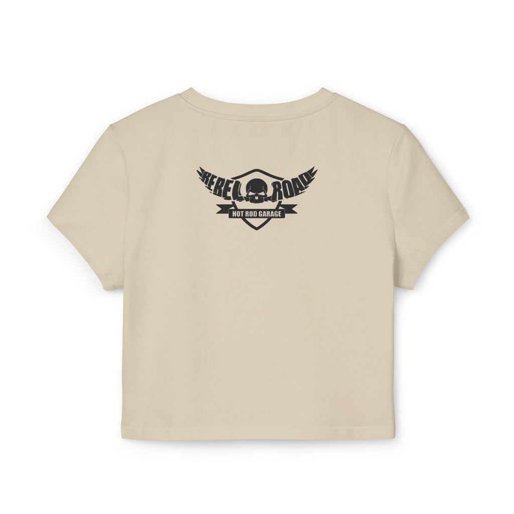 Women's Baby Tee — 'I Like 'Em Old' Flaming Skull Hotrod Garage Tee