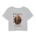 Rebel Road Women’s Baby Tee — Vintage Pinup Hot Rod Garage Graphic