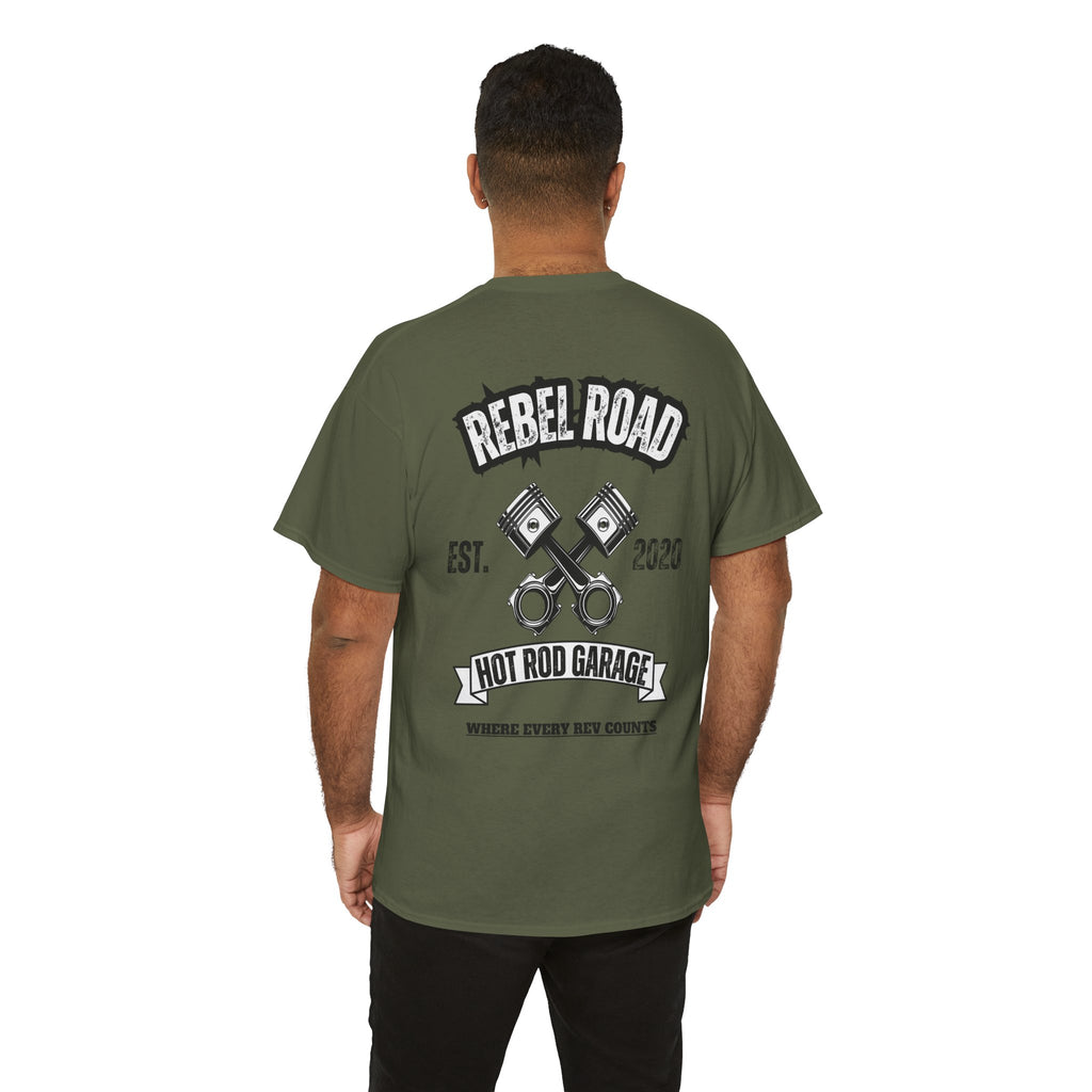 Hot Rod Garage T‑Shirt — Rebel Road Pistons Tee (Est. 2020)