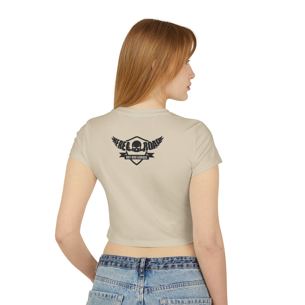 Women's Baby Tee — 'I Like 'Em Old' Flaming Skull Hotrod Garage Tee