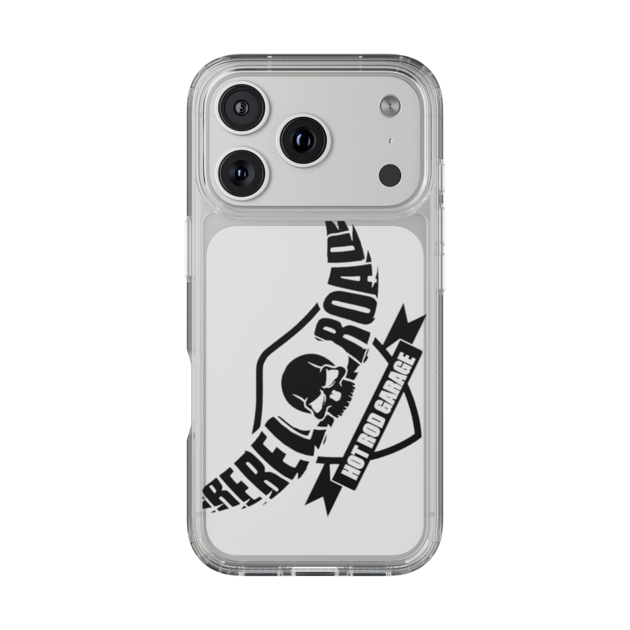 Clear Phone Case — Rebel Road Skull Design