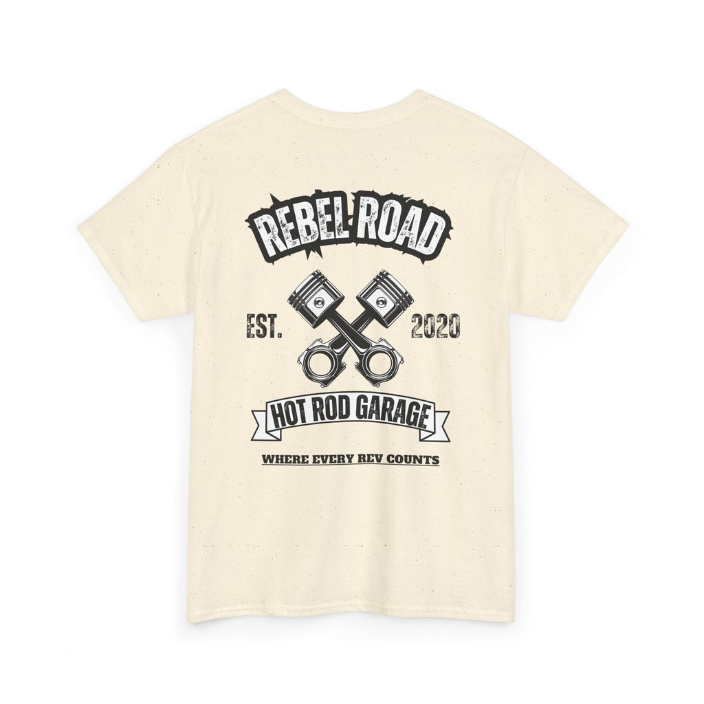 Hot Rod Garage T‑Shirt — Rebel Road Pistons Tee (Est. 2020)