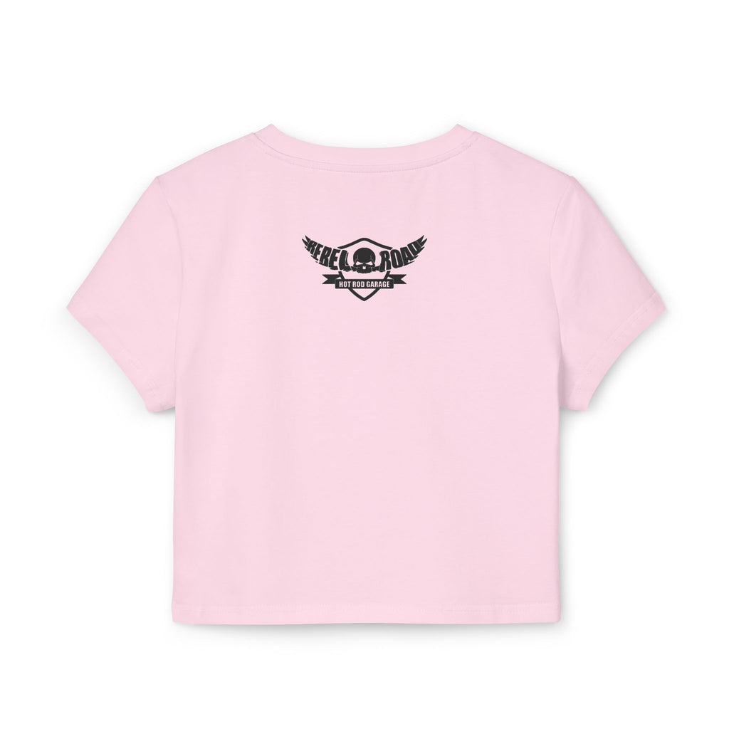 Hotrod Barbie Women's Baby Tee — Vintage Car Club Graphic Crop Top