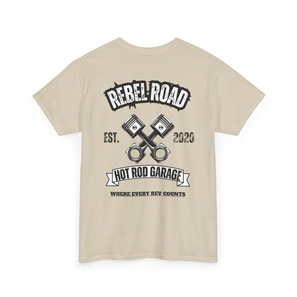 Hot Rod Garage T‑Shirt — Rebel Road Pistons Tee (Est. 2020)
