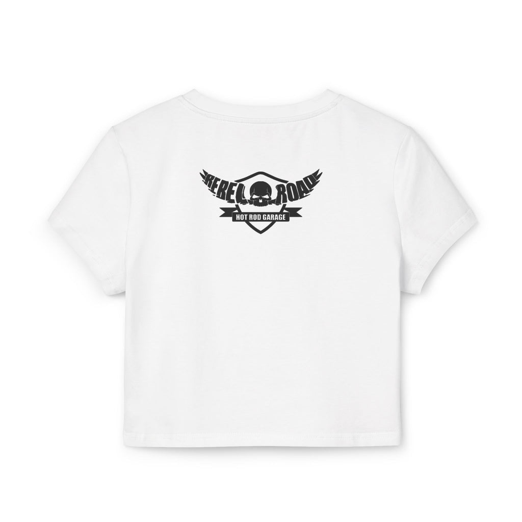 Women's Baby Tee — 'I Like 'Em Old' Flaming Skull Hotrod Garage Tee