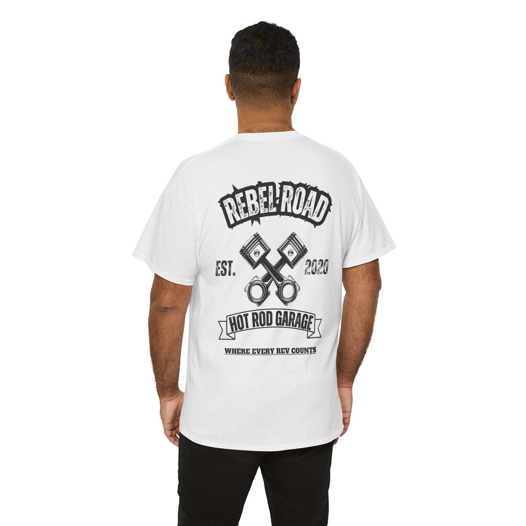 Hot Rod Garage T‑Shirt — Rebel Road Pistons Tee (Est. 2020)
