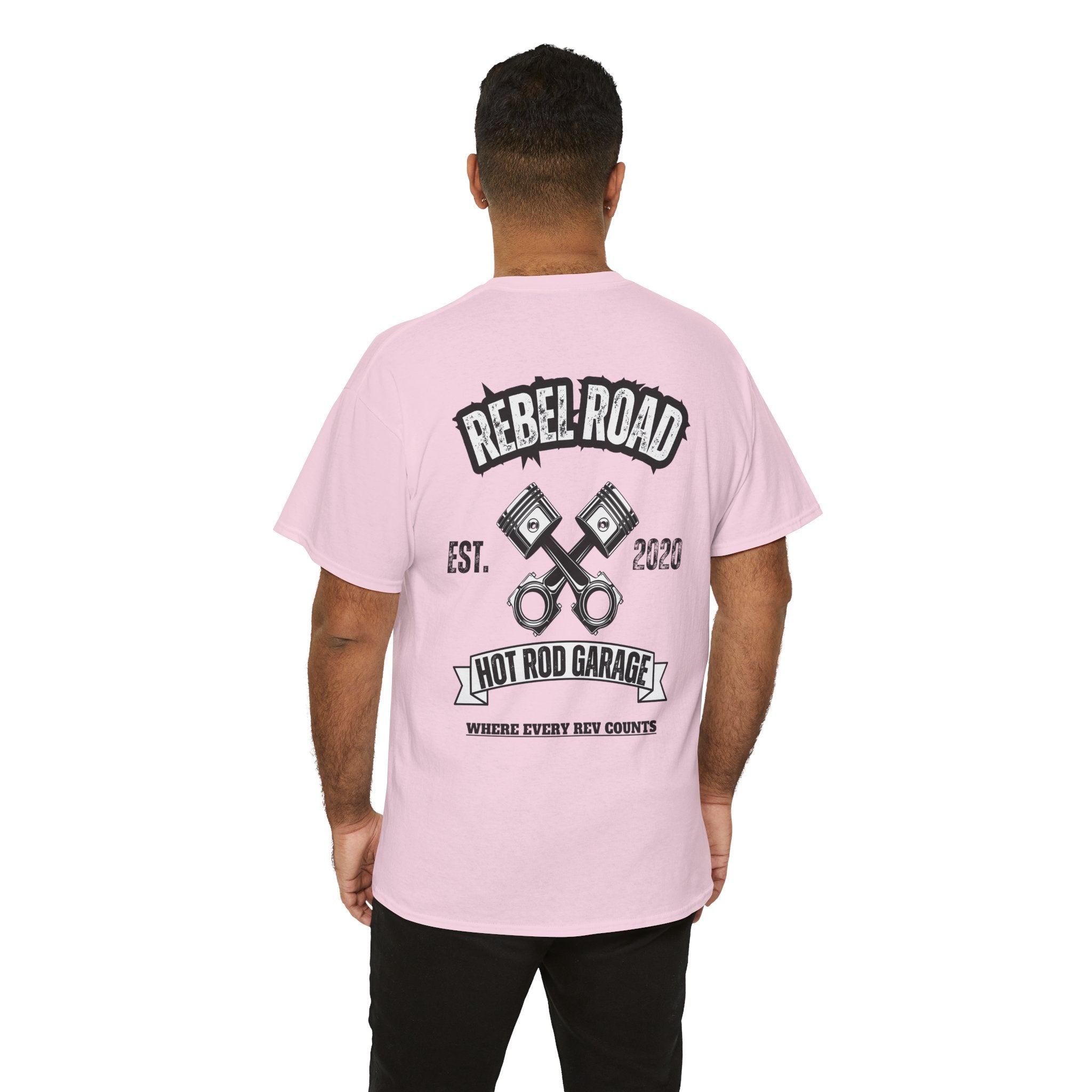 Hot Rod Garage T‑Shirt — Rebel Road Pistons Tee (Est. 2020)