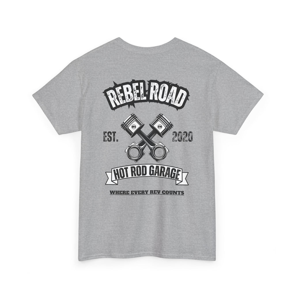 Hot Rod Garage T‑Shirt — Rebel Road Pistons Tee (Est. 2020)