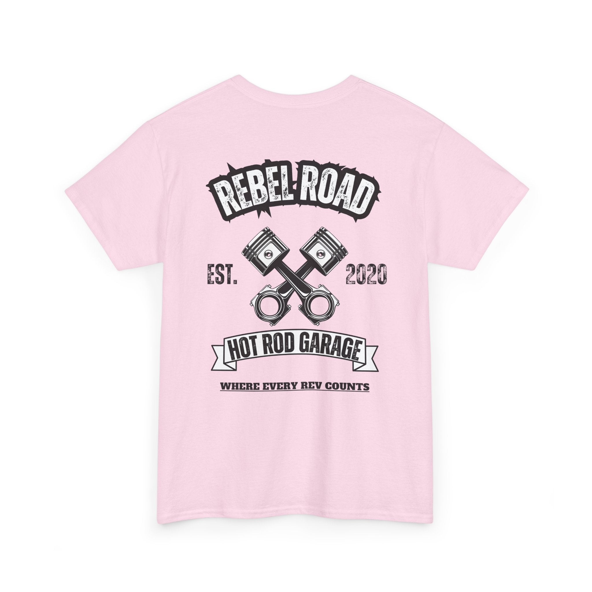 Hot Rod Garage T‑Shirt — Rebel Road Pistons Tee (Est. 2020)