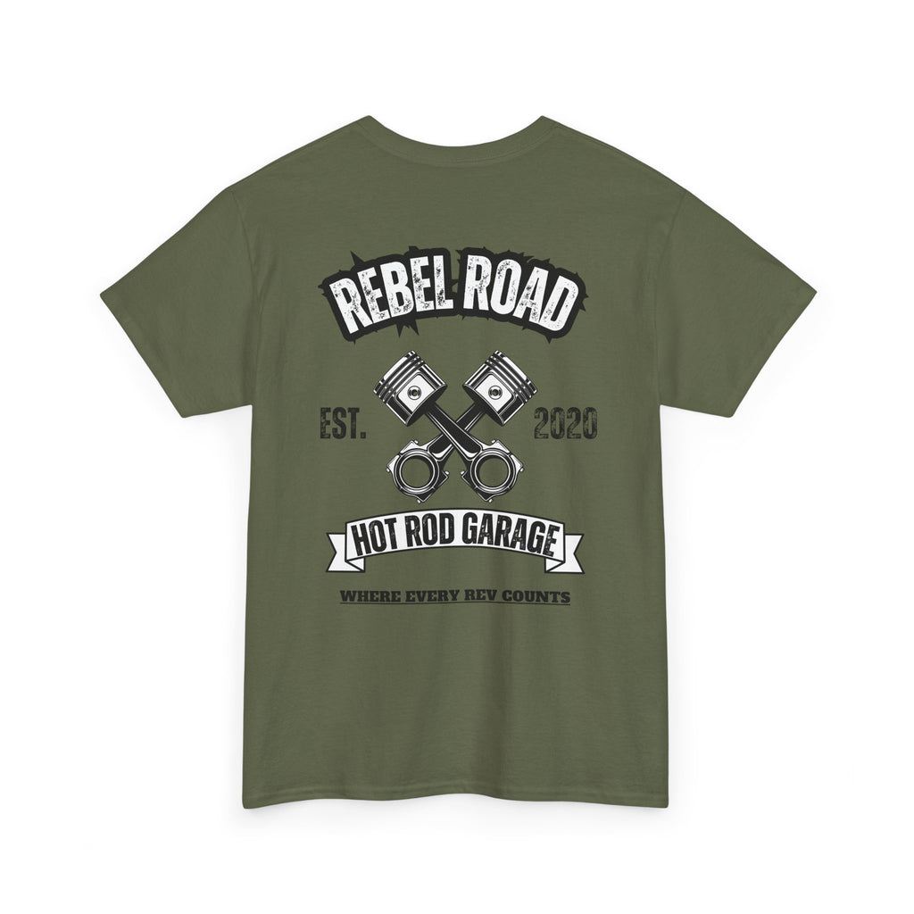 Hot Rod Garage T‑Shirt — Rebel Road Pistons Tee (Est. 2020)