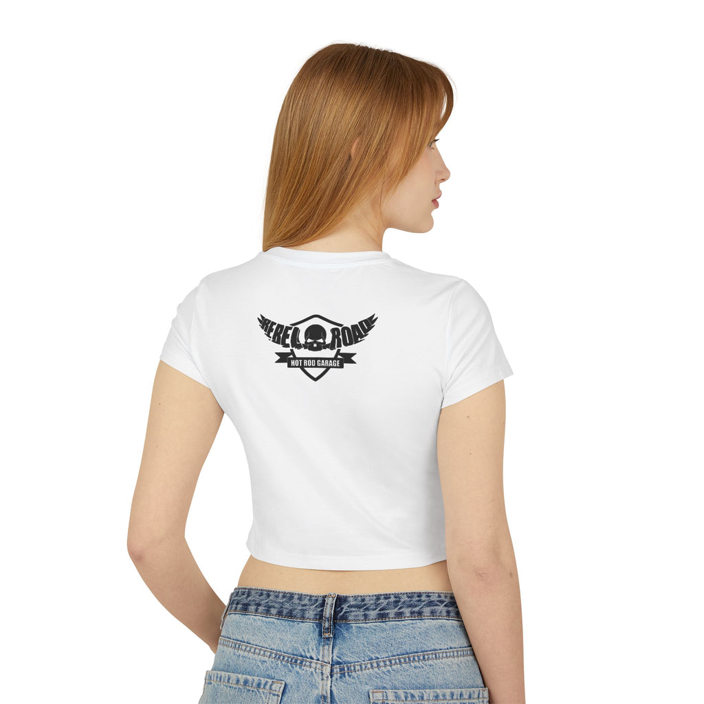 Women's Baby Tee — 'I Like 'Em Old' Flaming Skull Hotrod Garage Tee