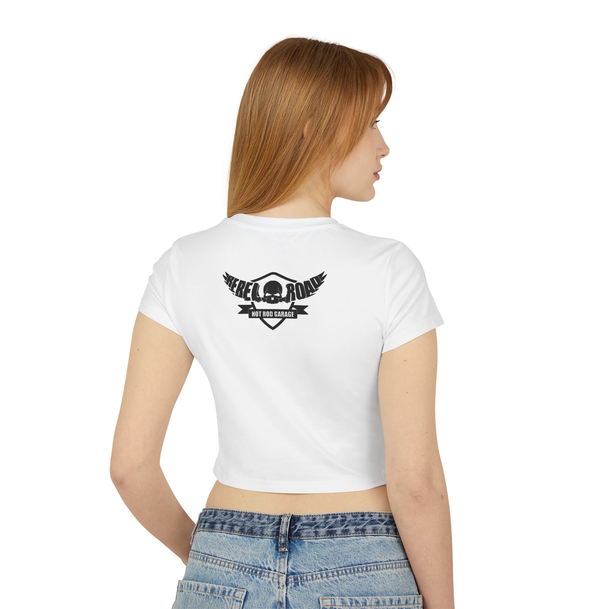 Women's Baby Tee — 'I Like 'Em Old' Flaming Skull Hotrod Garage Tee