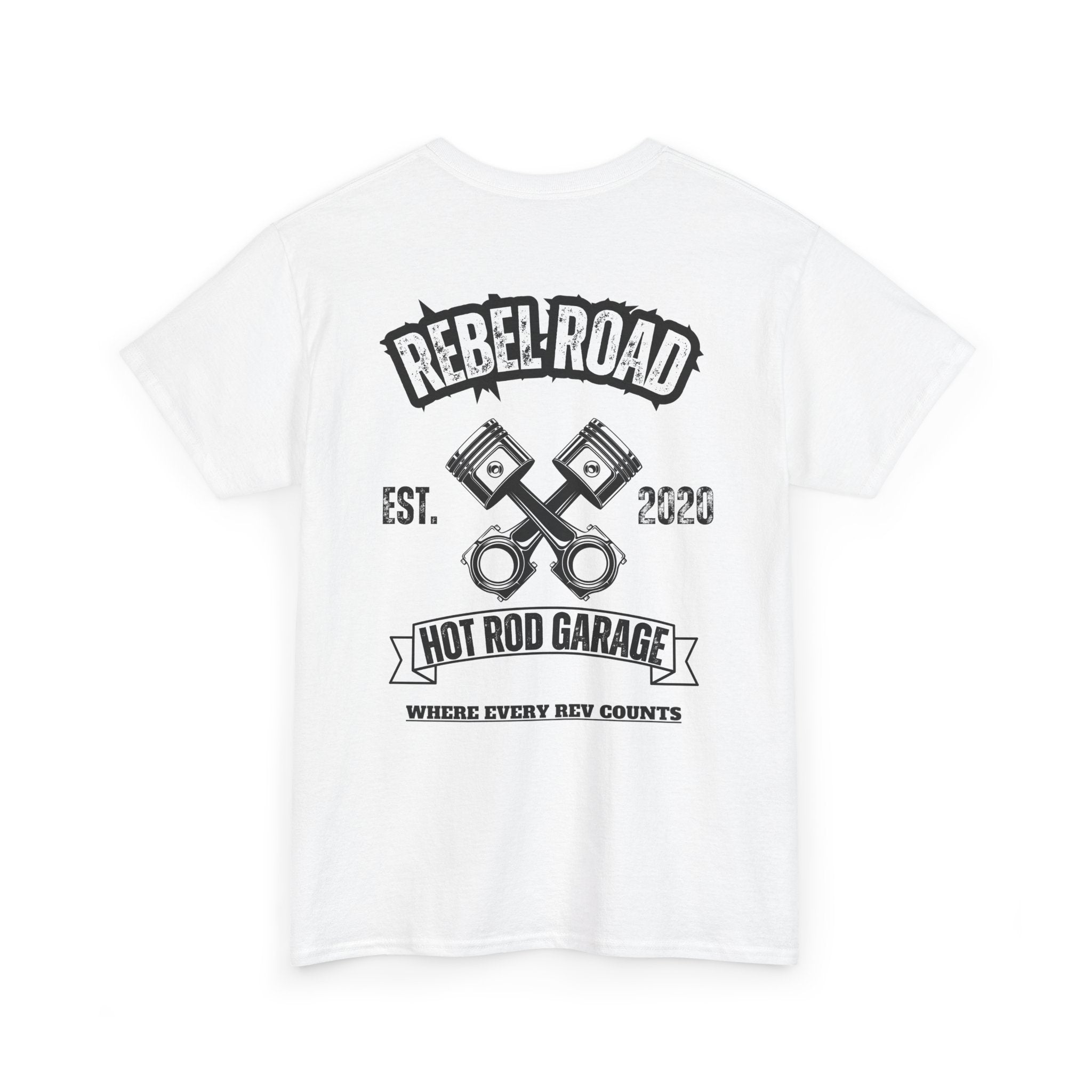 Hot Rod Garage T‑Shirt — Rebel Road Pistons Tee (Est. 2020)