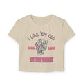 Women's Baby Tee — 'I Like 'Em Old' Flaming Skull Hotrod Garage Tee