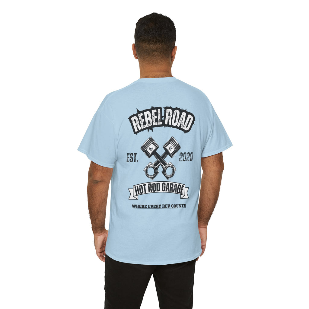 Hot Rod Garage T‑Shirt — Rebel Road Pistons Tee (Est. 2020)