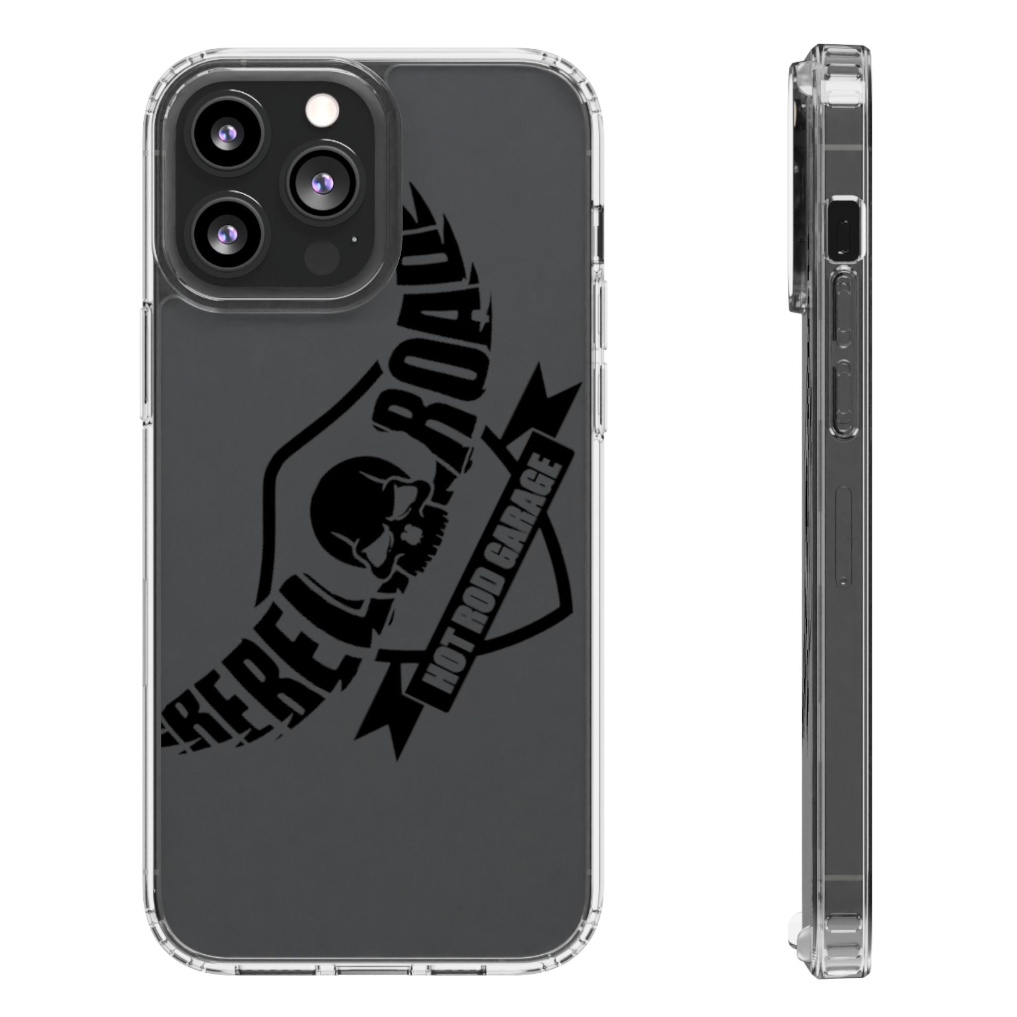 Clear Phone Case — Rebel Road Skull Design